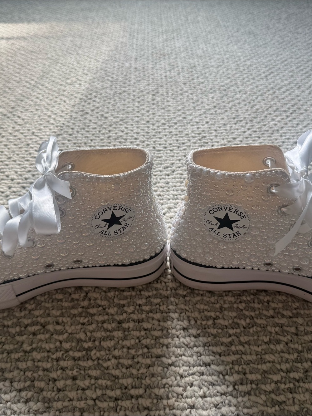 White Converse Pearl & Crystal High-Top Sneakers. Bride, bachelorette , wedding - Picture 3 of 7
